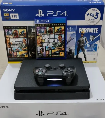 PS4 1TB c/ Garantia + GTA V. Temos Loja Física.<br>