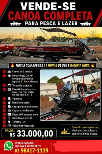 Canoa 5 mtrs motor 30 hp com partida eletrica 