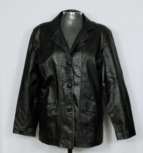 Jaqueta blazer feminino couro legítimo preto - Veste M/G  - Ref. 6043