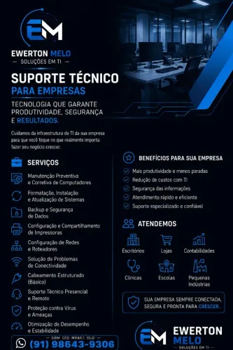 SUPORTE TÉCNICO DE TI PARA EMPRESAS ? PRESENCIAL E REMOTO