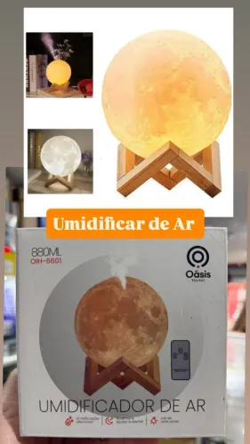 Umidificador Lua 3D LED 880ml Aromatizador e Luminária