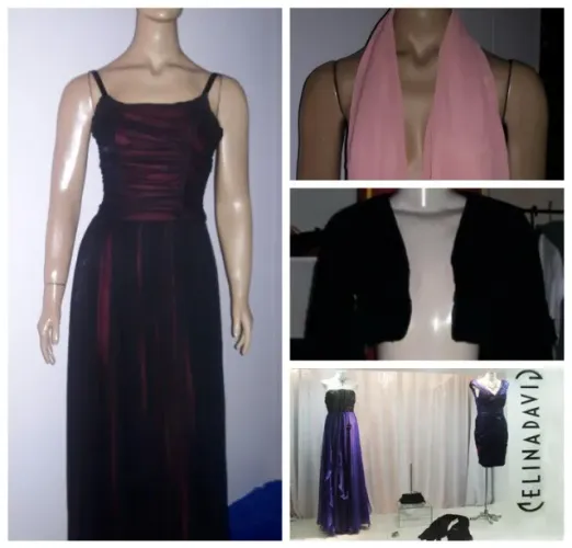 Vestido + Estola + Echarpe Tafetá Seda "Original da Celina David" de Belo Horizonte P-38