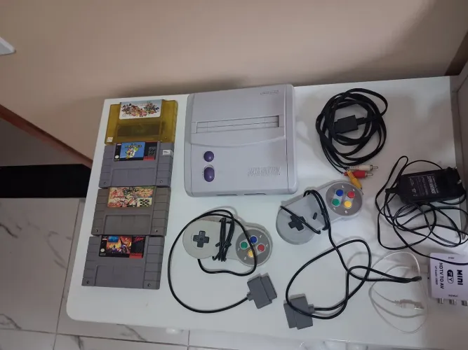 Super nintendo baby 4 carruchos sendo classicos mario word 2 controles