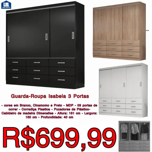 GUARDA ROUPA ISABELA 3 PORTAS