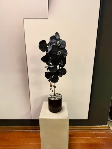 Orquídea Negra Artificial Decorativa em Vaso Preto - Arranjo Sofisticado
