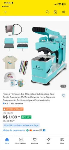 Prensa Térmica 4 Em 1 Mecolour Sublimadora Para Bonés Camisetas 15x15cm Canecas 11oz
