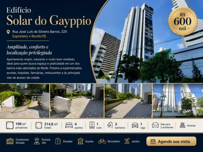 Apartamento à venda no CONDOMÍNIO DO EDIFÍCIO SOLAR DO GAYPPIO, ESPINHEIRO, Recife, PE