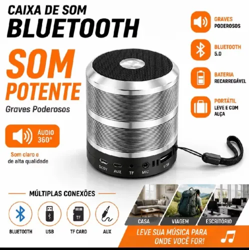 Mini Caixa Caixinha De Som 887 Portátil Bluetooth com Rádio FM SD USB