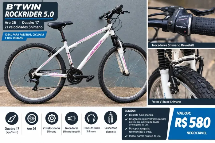 Bicicleta B?Twin Rockrider 5.0 Aro 26 - Quadro 17 - Shimano 21v