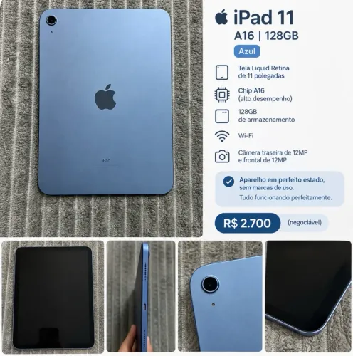 iPad A16 128GB Azul - Impecável