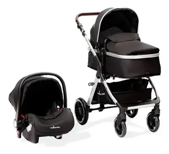 Carrinho De Bebê 3x1 Reclinado 4 Posições Kiddo Preto C/ Moisés