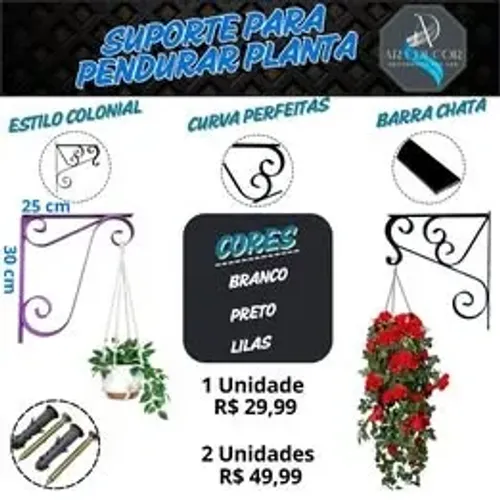 Suporte Pendura Planta e Decoração de Casas Suporte de parede Mão Francesa de Ferro com 2