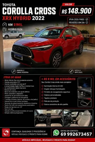 Toyota Corolla Cross XRX 1.8 16V Aut.(híbrido) 2022