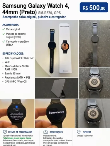 Galaxy Watch 4 Bluetooth 44mm 16gb 1,5gb Ram Verde Samsung - Excelente