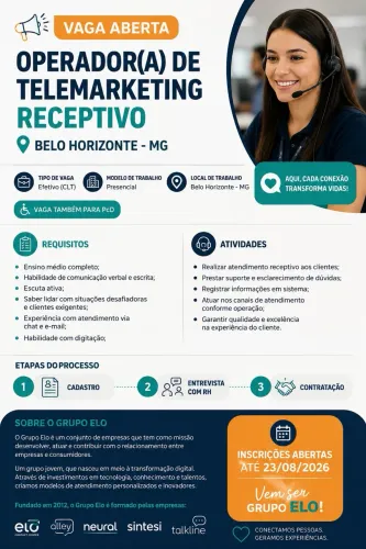 Vaga Receptivo - Operador de telemarketing