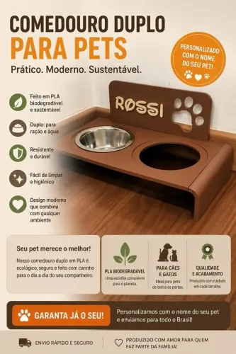 Comedouro Duplo Personalizado para Pets