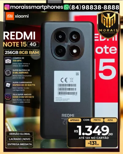 Redmi Note 15 - Preto, Verde - 256GB | 8GB RAM - LACRADO NOVO