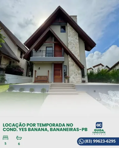 CONDOMINIO YES BANANA BANANEIRAS. CHALÉ PARA LOCAÇÃO POR TEMPORADA COM 5 SUITES COM AR E V