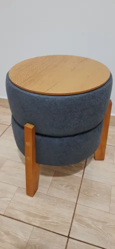 Puff Bouclé Luxo 2 em 1 Vira Mesa | Madeira Maciça para Sala e Quarto - Pronta Entrega