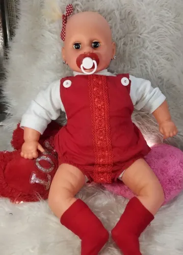 Boneca antiga bebezão olhos azuis de vidro