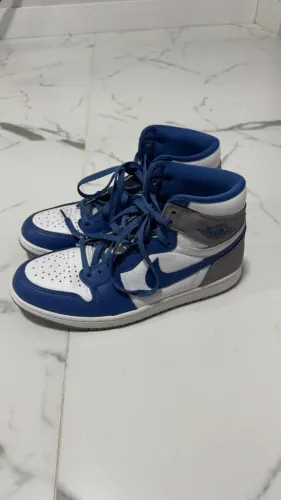 Tênis Nike Air Jordan 1 Mid Cement True Blue Cinza/azul