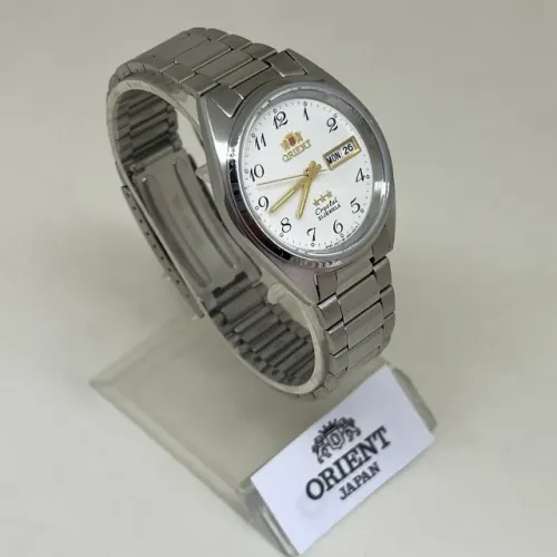relógio orient 3 estrelas automático fab00003w9 prateado masculino fundo branco original