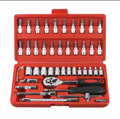 Kit de Ferramentas 46 Peças com Catraca, Soquetes, Pontas e Maleta