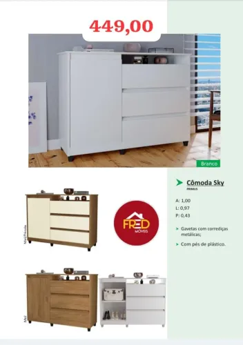 Cômoda sky ,pés inclusos, entrega e monta, super promoção