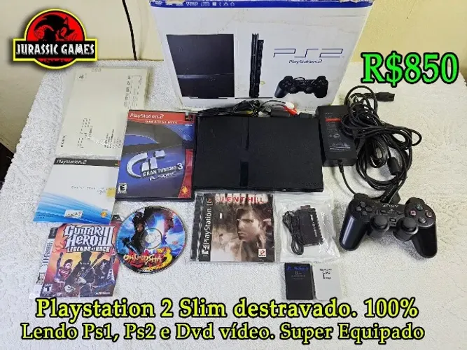 Console Playstation 2 Slim Completo. Excelente estado. Lendo Ps1 e DVD Vídeo + jogos. Leia