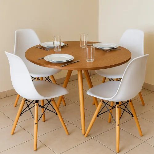 Mesa Tripé Redonda 70cm ou 80cm Pés em madeira para Sala de Jantar/Cozinha Decorativa