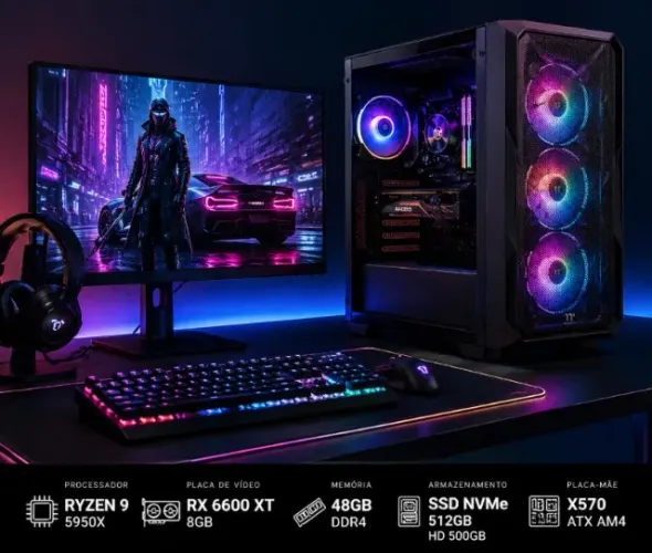 Desktop Gamer - Rayzen 9 + radeon RX6600xt + 48Gb de ram - Melhor custo benefício