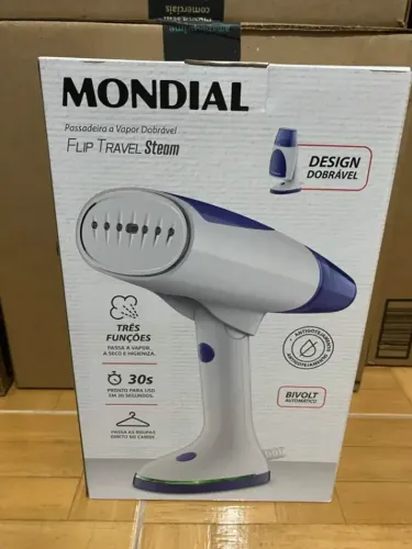 MONDIAL Passadeira a Vapor Dobrável, Branco/Azul, 1270W / 1500W, Bivolt - VP-10-DB