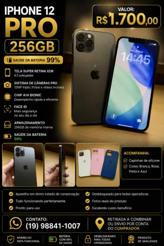 iPhone 12 Pro 256GB Grafite | Bateria 99% | Excelente Estado | R$ 1.700