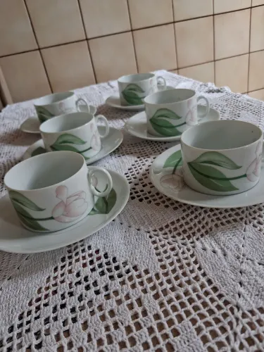 Jogo xícaras chá de porcelana