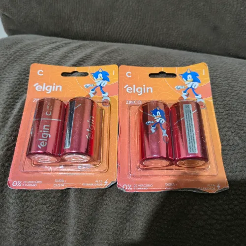 2 Pares de Pilhas Modelo C Elgin - 1.5V - R14 - Zinco - Lacrado 
