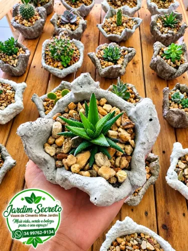 Vasinhos de cimento plantados com suculentas
