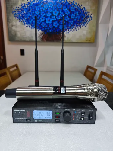 MICROFONE SHURE ULXD4 BASTAO KSM8 PRATA