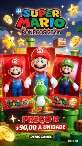 Bonecos mario e família 23cm cada