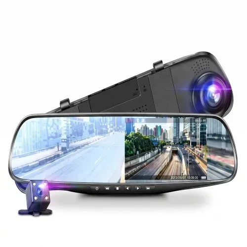 Espelho Retrovisor com Câmera Frontal e Câmera de Ré HD