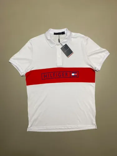 Camiseta Polo TH Branco/Vermelho