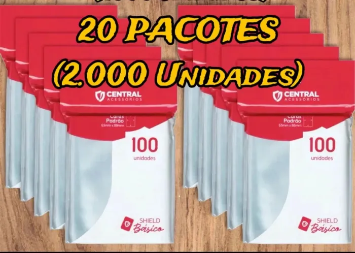 Kit 2.000 Shield Básico Central Sleeve | Pokémon, Magic, One Piece, Photocard (20 pacotes)
