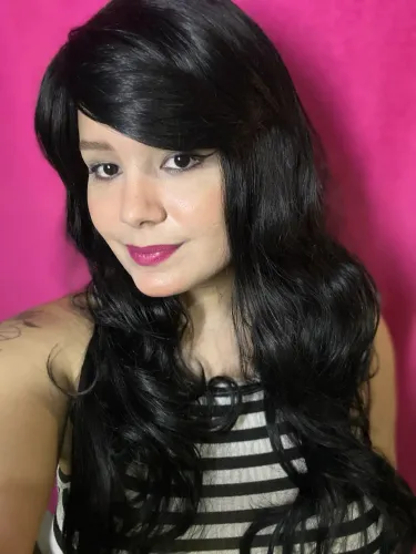 Peruca wig preta ondulada humanizada 70cm franja 