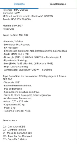 Conjunto de som caixa e mesa.