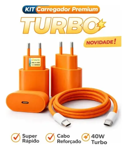 Carregador turbo iphone C 40w fonte + cabo rapido carregamento