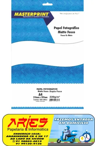 PAPEL FOTO MATTE FOSCO MASTERPRINT A4 100 FOLHAS DUPLA FACE 220G