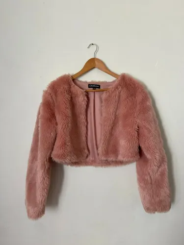 Casaco Cropped de Pelo Fake - Rosa Quartzo - NOVO