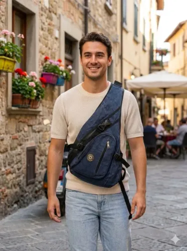 Bolsa Mochila Masculina Transversal Tiracolo Azul Escuro