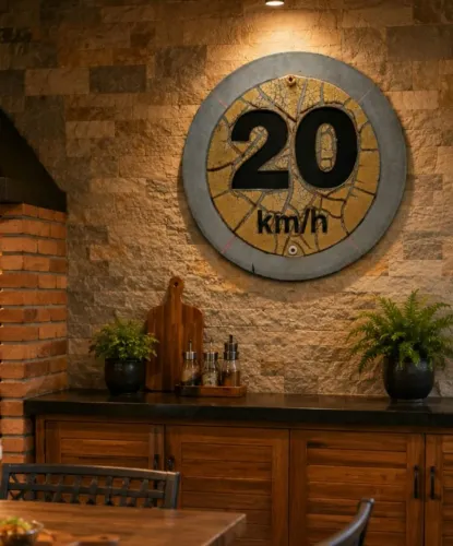 Placa Retrô Vintage de Velocidade 20 km/h com Superfície Talhada 50X50cm 