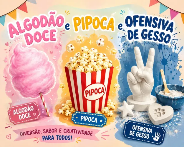 Aniversário pipoca, algodão doce.