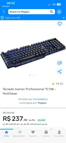 Teclado gamer multilaser warrior semi mecanico